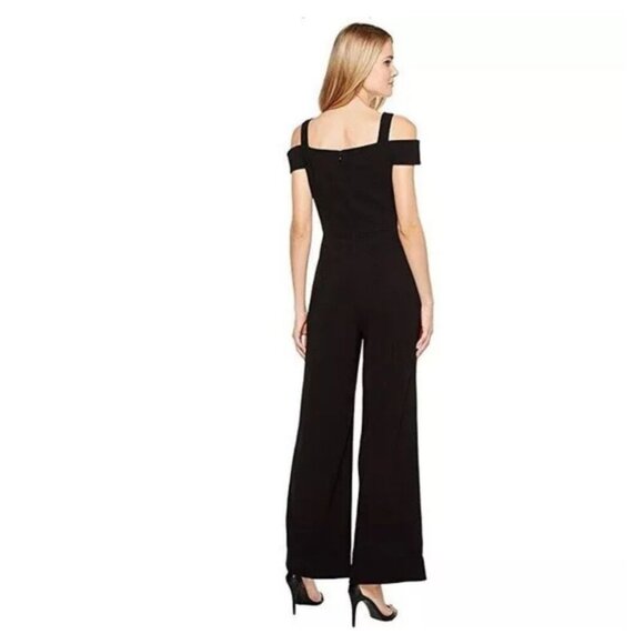 Tahari Women Off Shoulder Strap Back Zip Wide Leg Jump Suit Black Size 8 - Picture 15 of 16